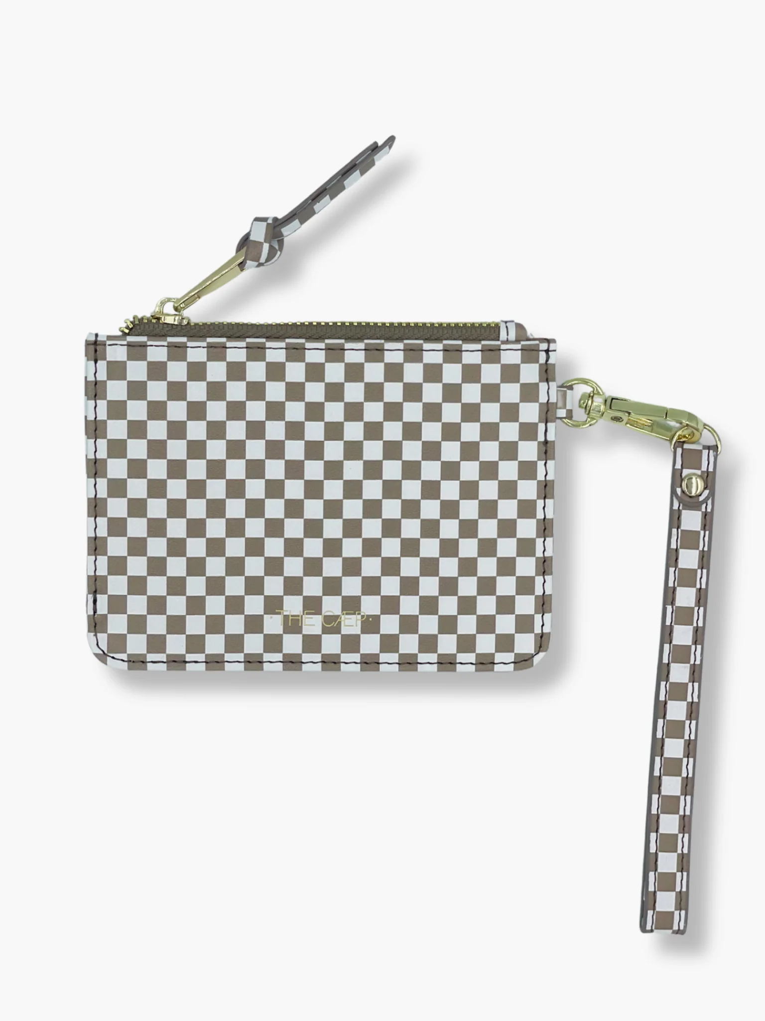 Tan Checkered Snap/Wrist Wallet - Final Sale