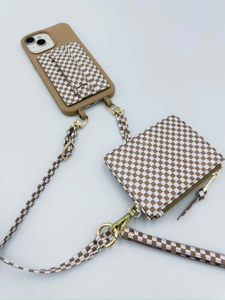 Tan Checkered Snap/Wrist Wallet - Final Sale - Image 4